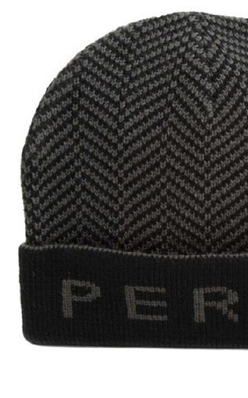 Perry Ellis Gorro Masculino Jacquard Espinha de Peixe Preto Tamanho Regular