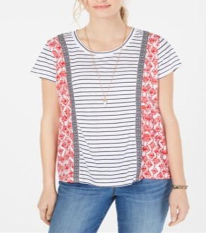 Blusa feminina estampada de manga curta estilo &amp; co vermelha tamanho extragrande