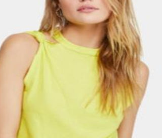 Blusa feminina sem mangas com gola redonda, amarela, tamanho extrapequeno