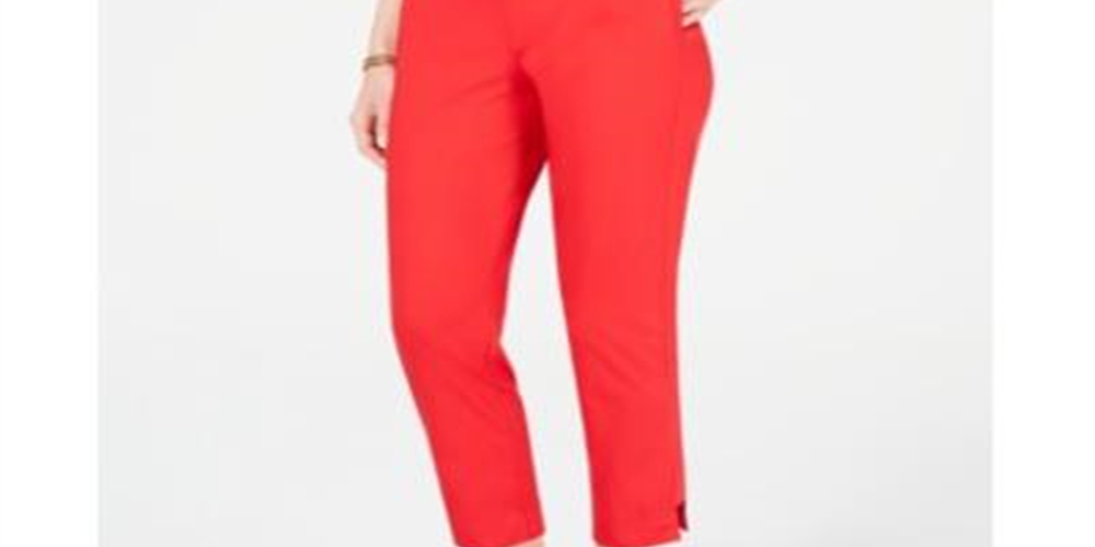 Calça feminina Jm Collection Petite Tummy-Control com tornozelo, vermelha, tamanho pequeno grande