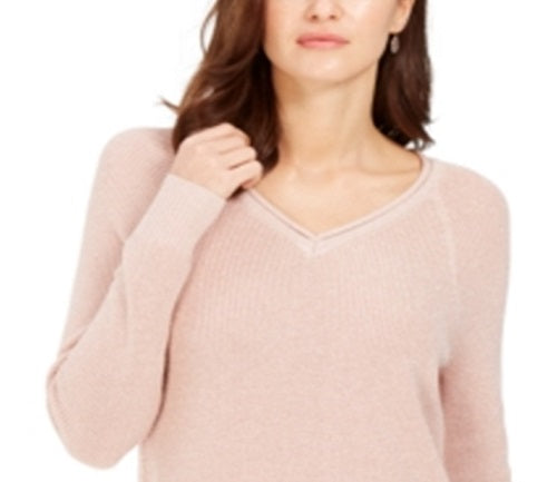 Suéter feminino de lurex com decote em V, rosa, tamanho extrapequeno, Charter Club