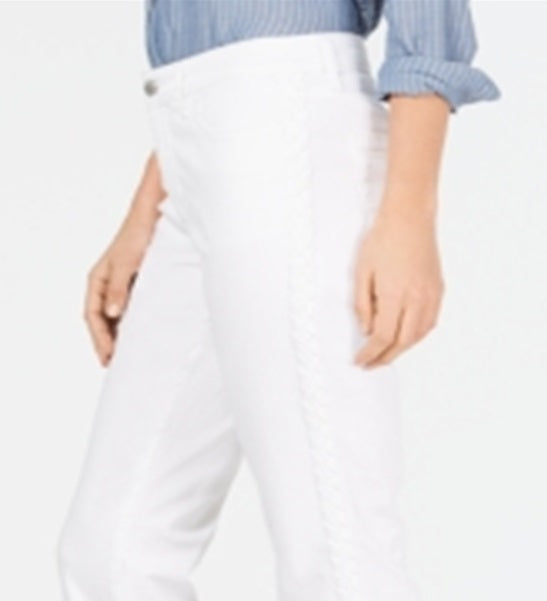 Calça jeans feminina Charter Club Lexington reta com listras trançadas, branca, tamanho 8