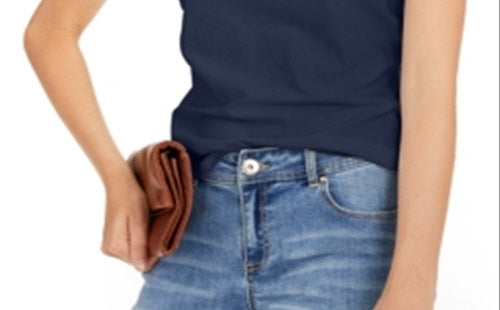 Blusa feminina de gola redonda de algodão slim fit da INC International Concepts, azul, tamanho extragrande