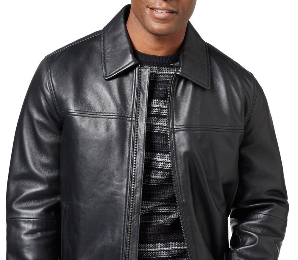 Jaqueta de couro de cordeiro masculina Perry Ellis, preta, tamanho pequeno