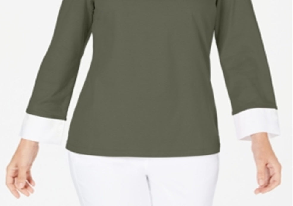 Blusa feminina Karen Scott de algodão com camadas, verde, tamanho M