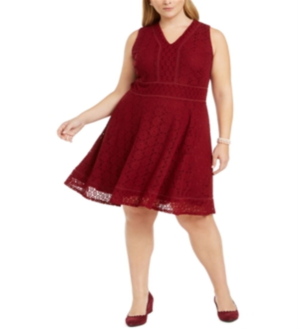 Vestido feminino plus size com renda evasê, vermelho, tamanho 3X