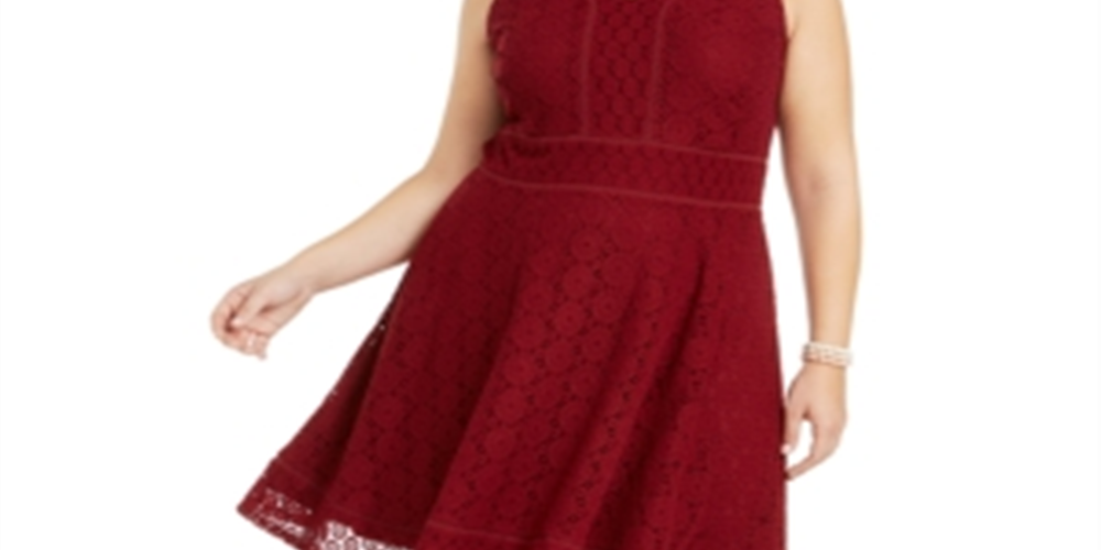 Vestido feminino plus size com renda evasê, vermelho, tamanho 3X
