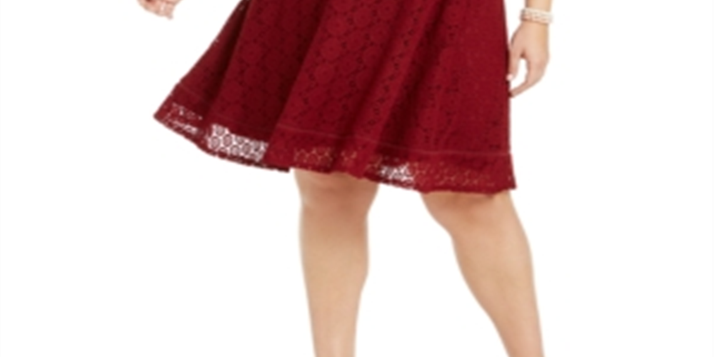 Vestido feminino plus size com renda evasê, vermelho, tamanho 3X
