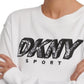 Moletom feminino DKNY Sport com estampa de logotipo e lã, tamanho médio, branco
