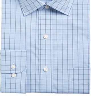 Camisa social masculina Club Room com estampa de janela xadrez e gola pontiaguda, ajuste clássico, elástica, azul, 34x35