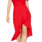 Vestido de noite feminino Xscape, manga curta, ombro de fora, comprimento até o joelho, hi-lo, vermelho, tamanho 6
