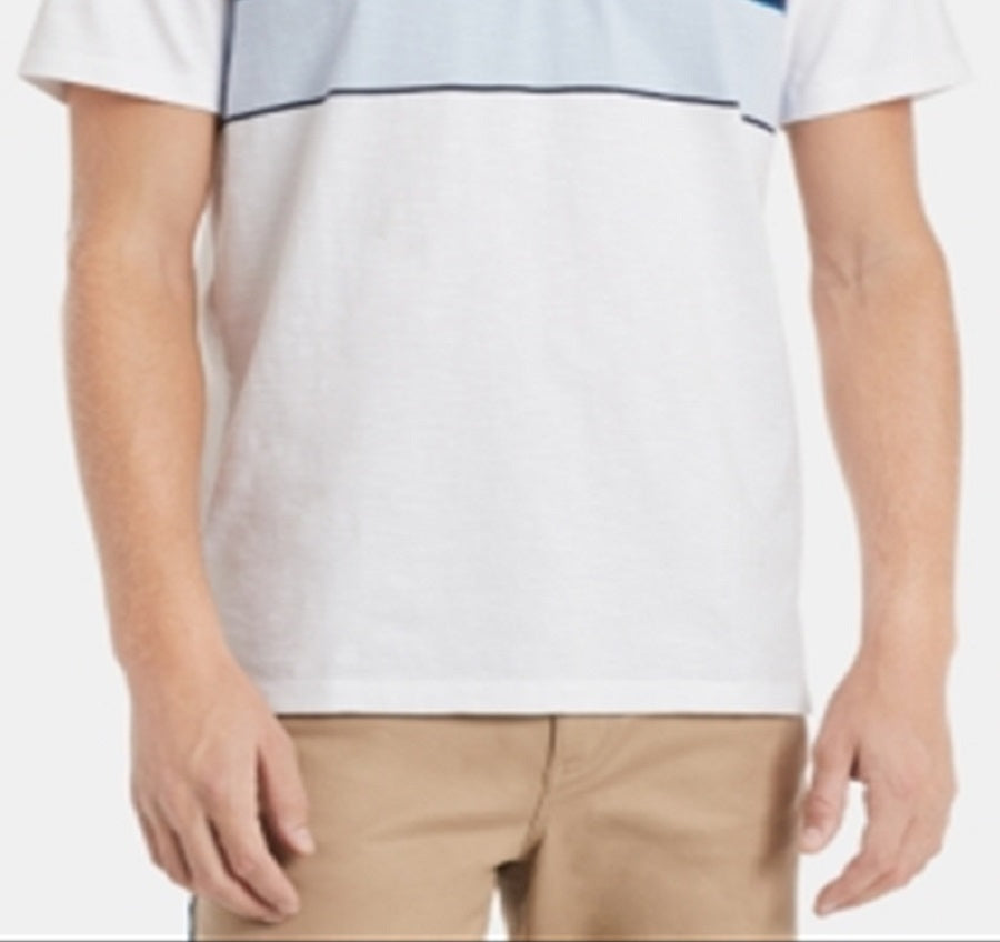 Camisa polo Calvin Klein masculina com listras coloridas e estampadas, branca, tamanho extragrande