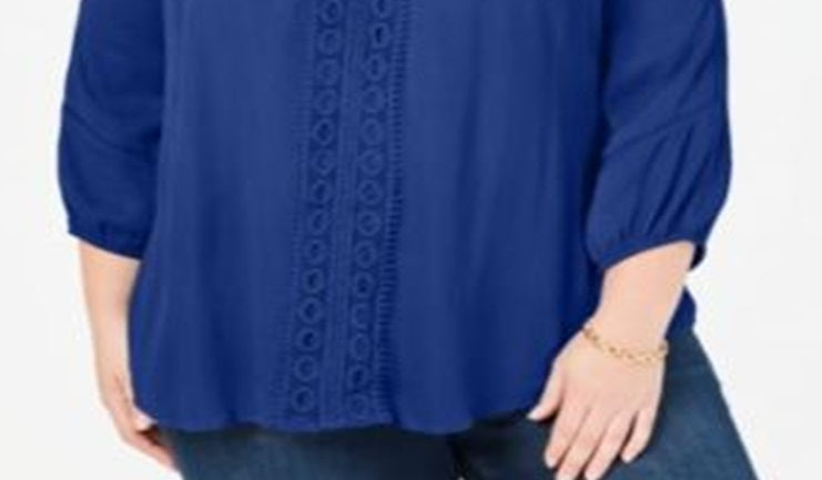 John Paul Richard Richard Plus Crochet Cut Top Feminino Azul Tamanho 1X