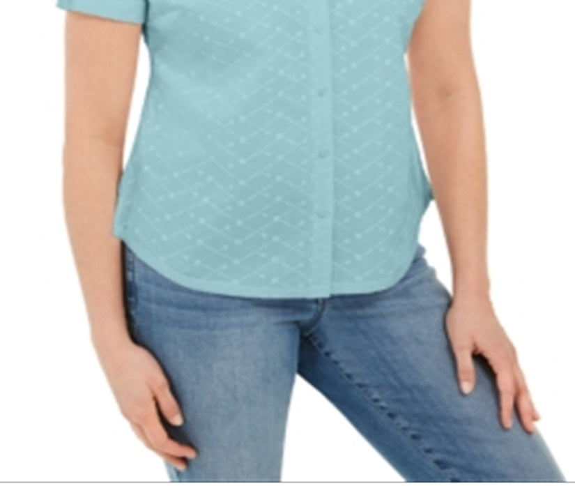 Camisa feminina Karen Scott de algodão bordada, azul, tamanho X-G