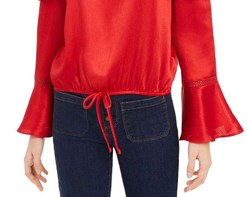 Blusa com babados e bainha amarrada BCX Junior, vermelha, tamanho pequeno