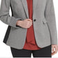 Blazer feminino DKNY com acabamento contrastante e botão único, cinza, tamanho 10P