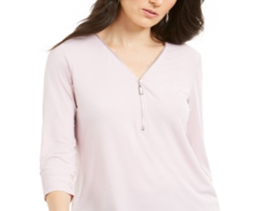 Blusa feminina com zíper e manga 3/4, rosa, tamanho XX-G