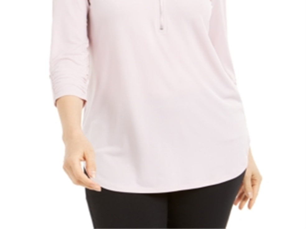 Blusa feminina com zíper e manga 3/4, rosa, tamanho XX-G