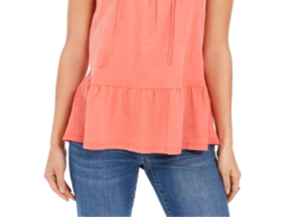 Blusa camponesa sem mangas de algodão estilo &amp; co feminina laranja tamanho grande