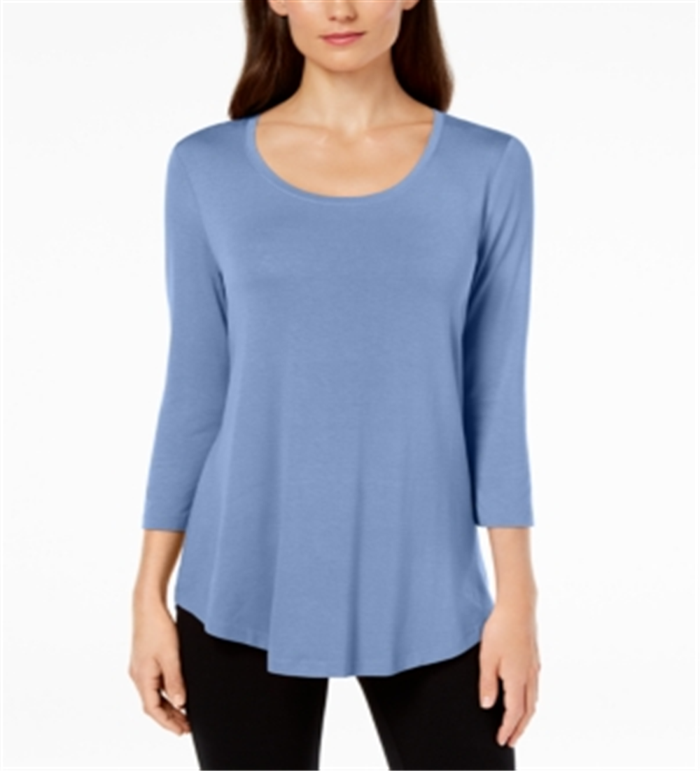 Blusa com decote redondo da coleção JM em azul regular e pequeno, tamanho XS
