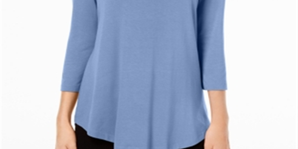 Blusa com decote redondo da coleção JM em azul regular e pequeno, tamanho XS