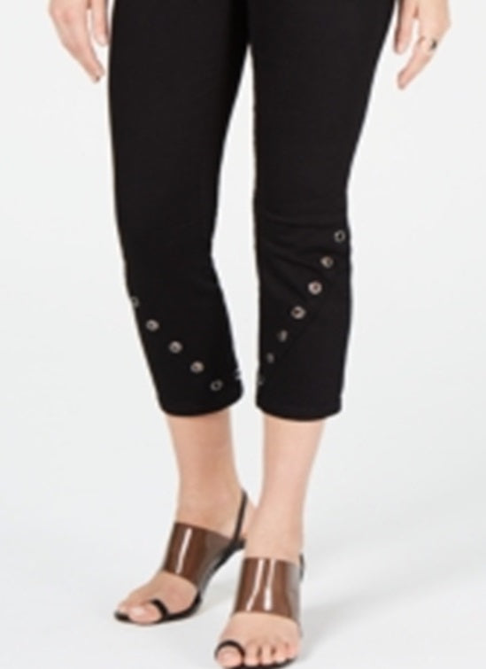 Calça jeans skinny cropped feminina INC International Concepts com detalhe de ilhós, preta, tamanho 12