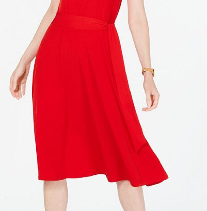 Vestido feminino Charter Club com amarração na cintura e midi, tamanho grande, vermelho