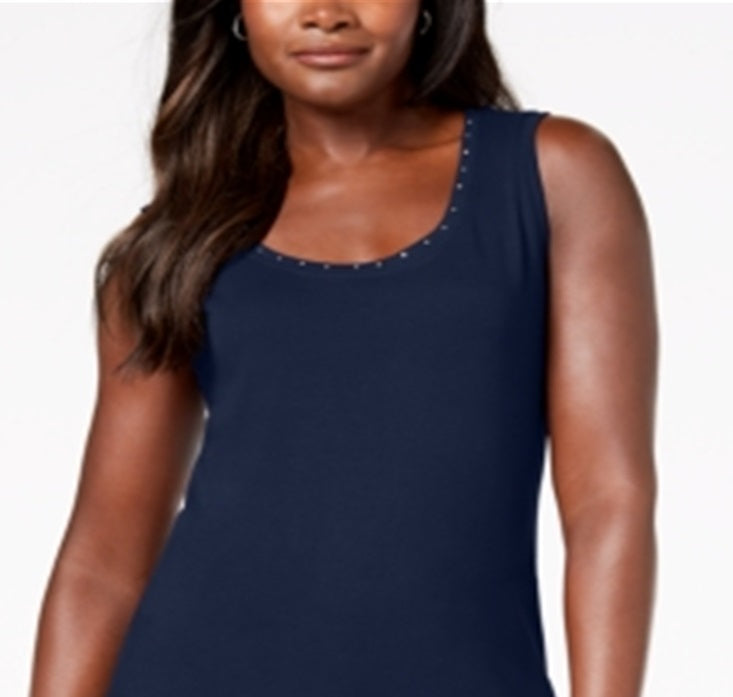 Regata feminina Karen Scott de algodão com tachas, azul, tamanho pequeno GG