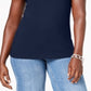 Regata feminina Karen Scott de algodão com tachas, azul, tamanho pequeno GG