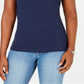 Karen Scott Blusa feminina sem mangas com decote cravejado, azul, tamanho extragrande