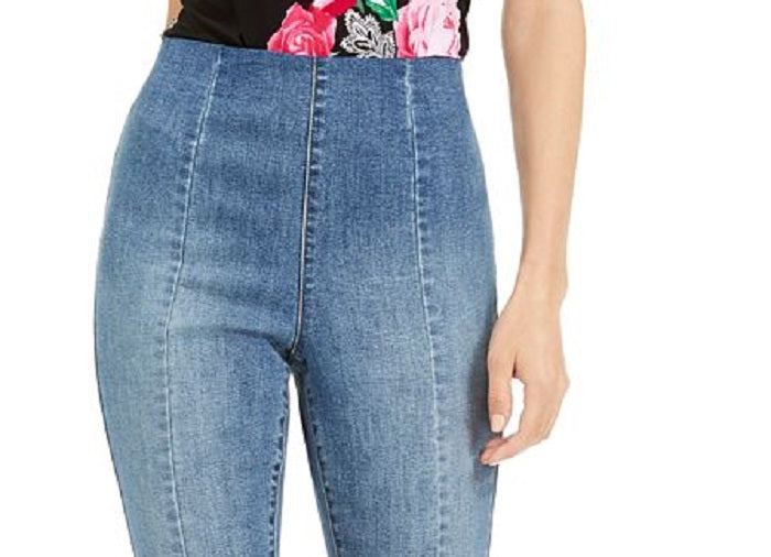 Calça jeans skinny cropped feminina INC International Concepts, cintura alta, azul, tamanho 10