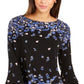 Blusa feminina com estampa floral e manga sino Charter Club, azul, tamanho médio