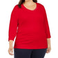 Blusa feminina Karen Scott de algodão com acabamento em botões, vermelha, tamanho X-G
