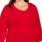 Blusa feminina Karen Scott de algodão com acabamento em botões, vermelha, tamanho X-G