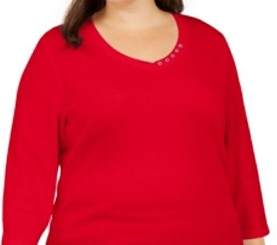 Blusa feminina Karen Scott de algodão com acabamento em botões, vermelha, tamanho X-G