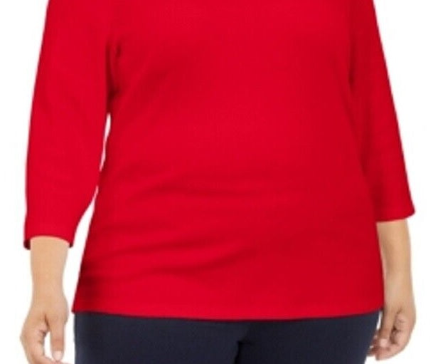 Blusa feminina Karen Scott de algodão com acabamento em botões, vermelha, tamanho X-G