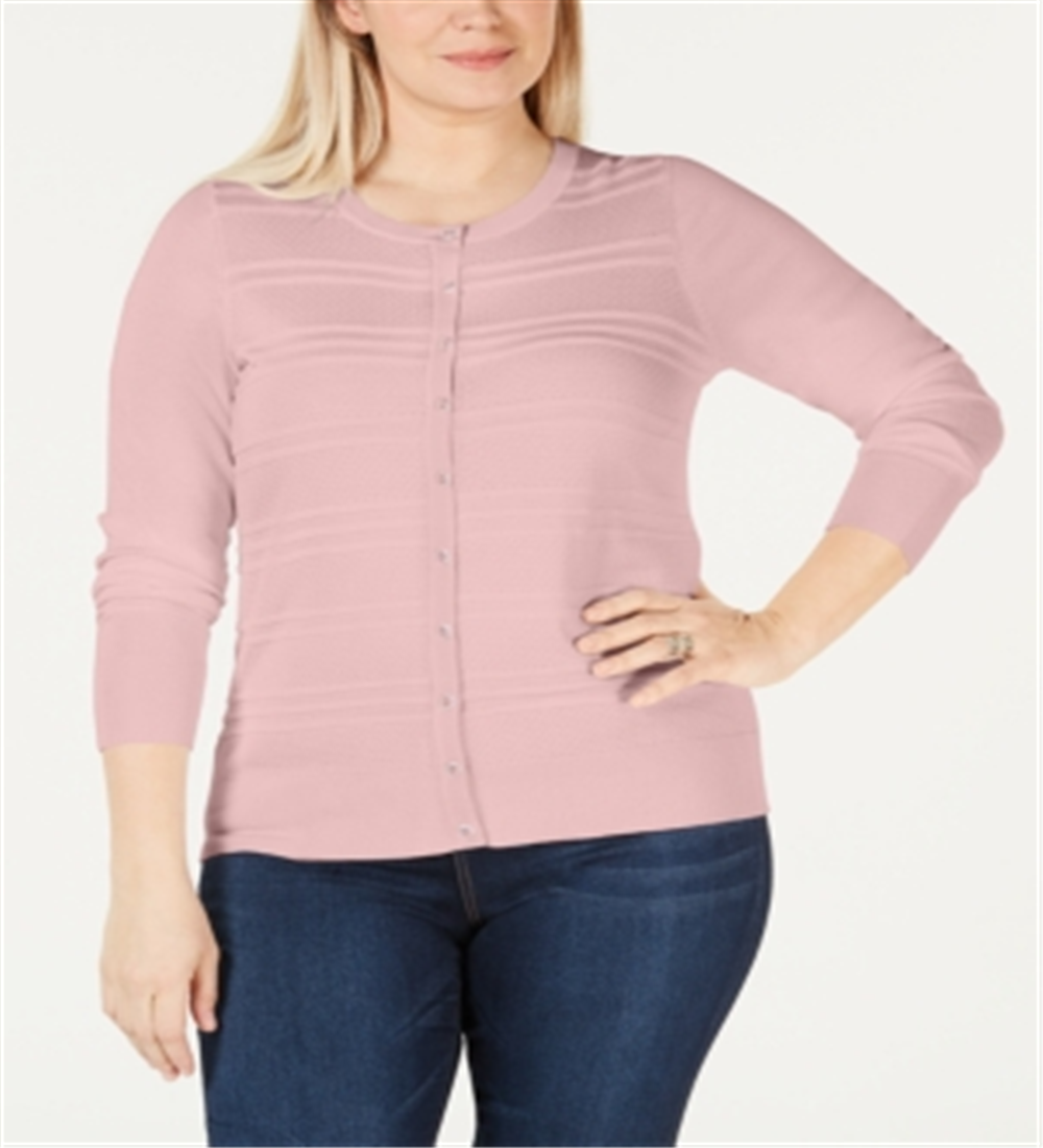 Blusa feminina Charter Club rosa de manga comprida e gola redonda, tamanho grande 2X