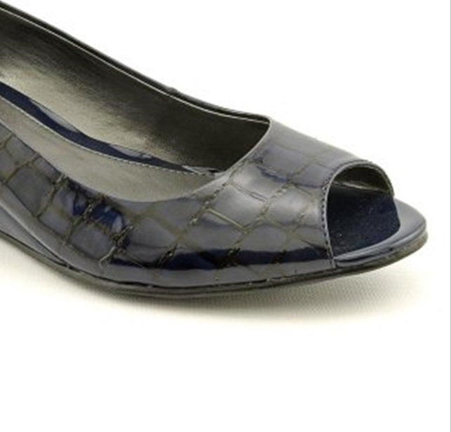 Alfani Cammi Peep Toe Wedges Heels Shoes Feminino Azul Tamanho 6.5