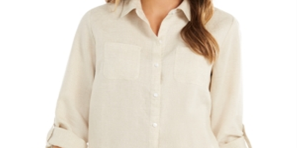Camisa de linho feminina Charter Club bege tamanho P