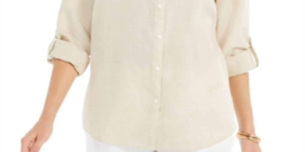 Camisa de linho feminina Charter Club bege tamanho P
