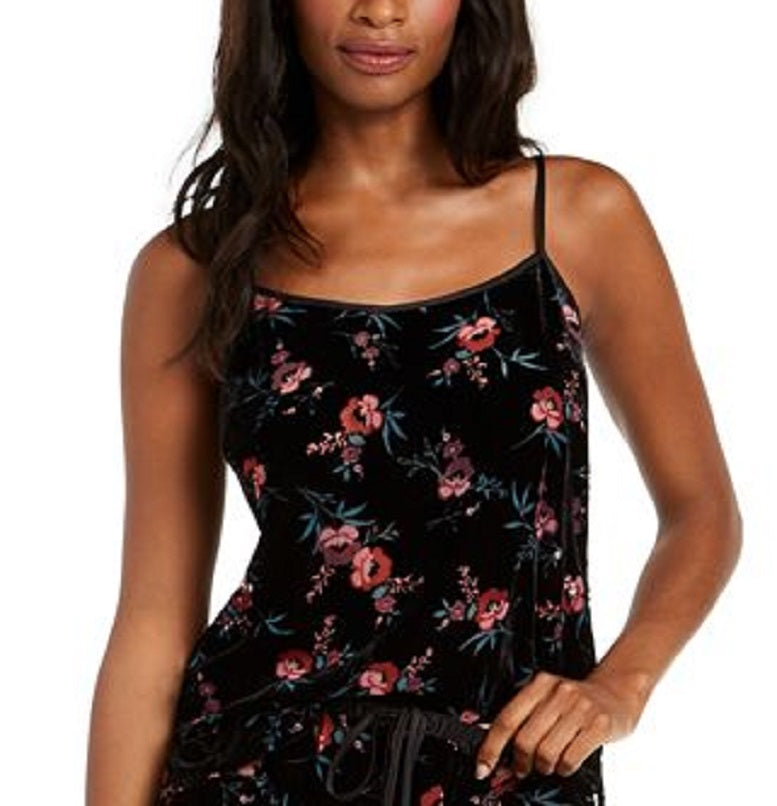 Pijama íntimo feminino de veludo floral da INC International Concepts para o dia a dia, preto, tamanho médio
