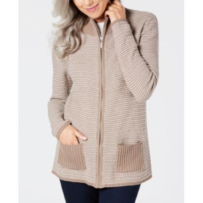 Karen Scott Cardigan Feminino Petite Texturizado com Zíper Frontal Pl Castanho Combinado Tamanho Petite Grande
