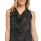 Karen Kane Blusa Feminina com Decote Drapeado e Lantejoulas, Preta, Tamanho Médio