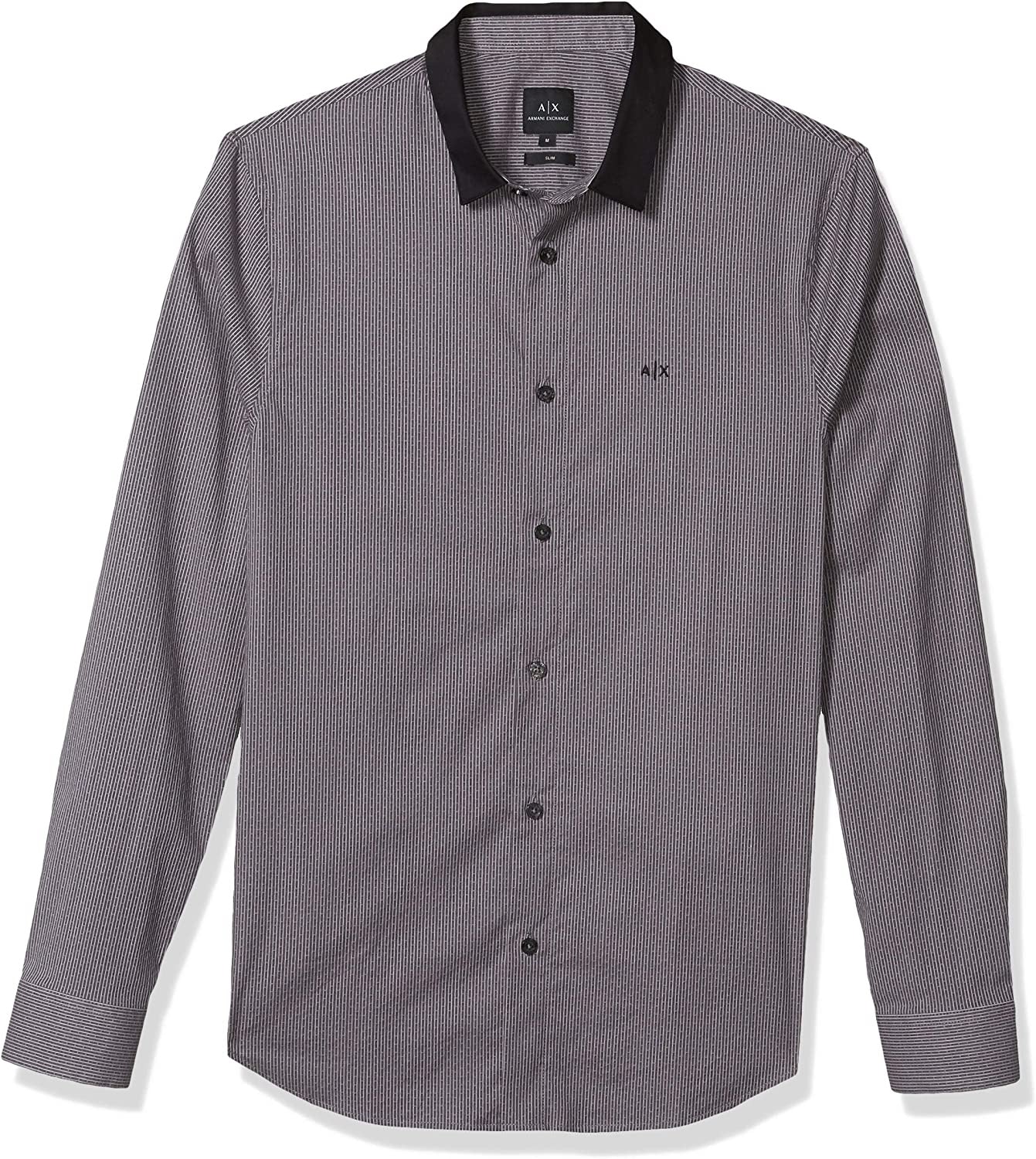 Camisa masculina de manga comprida com botões A|X Armani Exchange Dobby Lanes cinza tamanho grande