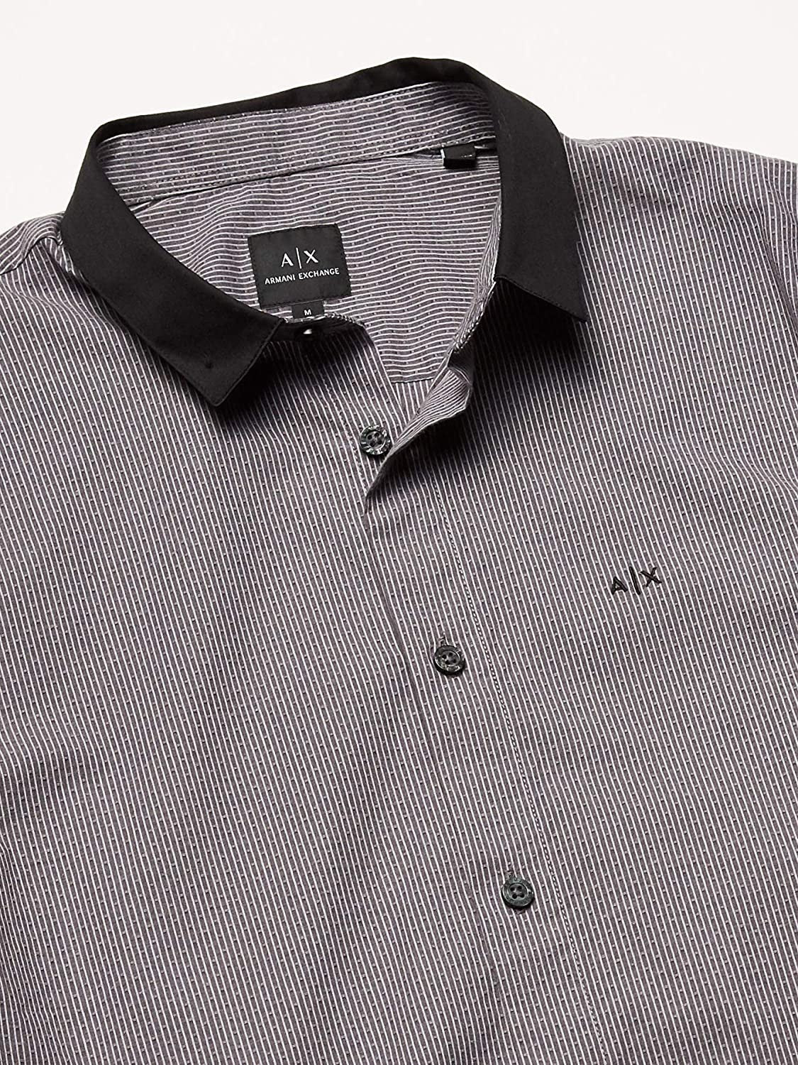 Camisa masculina de manga comprida com botões A|X Armani Exchange Dobby Lanes cinza tamanho grande