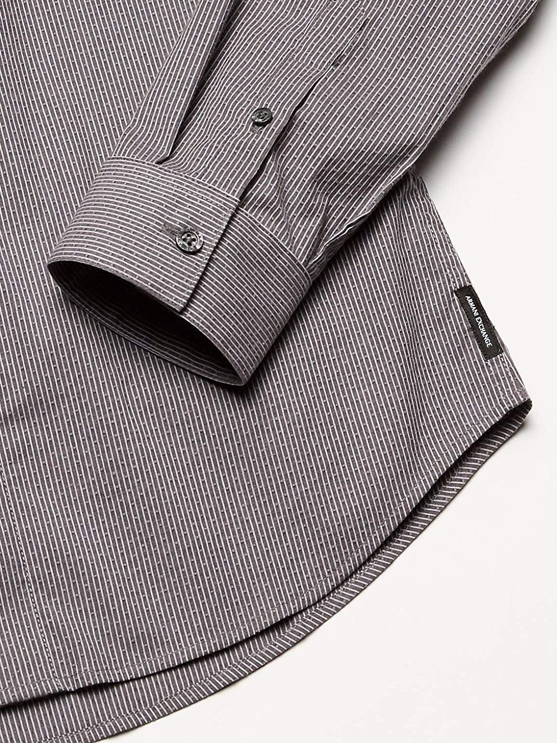 Camisa masculina de manga comprida com botões A|X Armani Exchange Dobby Lanes cinza tamanho grande