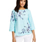 Charter Club Petite Blusa de Linho Bordado Floral Azul Tamanho Petite G