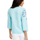 Charter Club Petite Blusa de Linho Bordado Floral Azul Tamanho Petite G