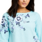 Charter Club Petite Blusa de Linho Bordado Floral Azul Tamanho Petite G