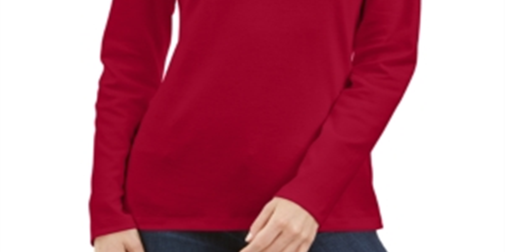 Karen Scott Petite Cotton Turtleneck Top - New Red Amore Red Tamanho Petit S